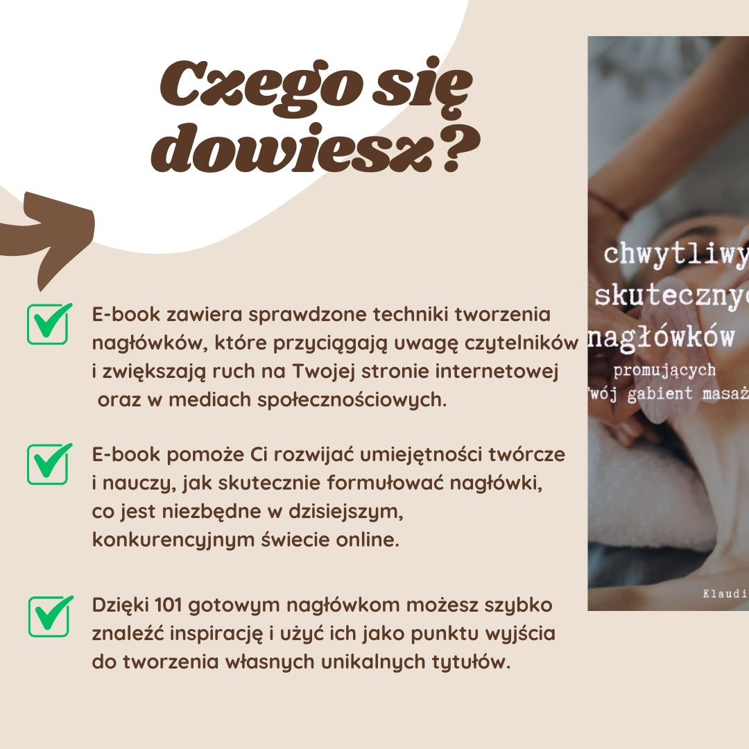 E-book 101 chwytliwych i skutecznych nagłówków promujących Twój gabinet masażu