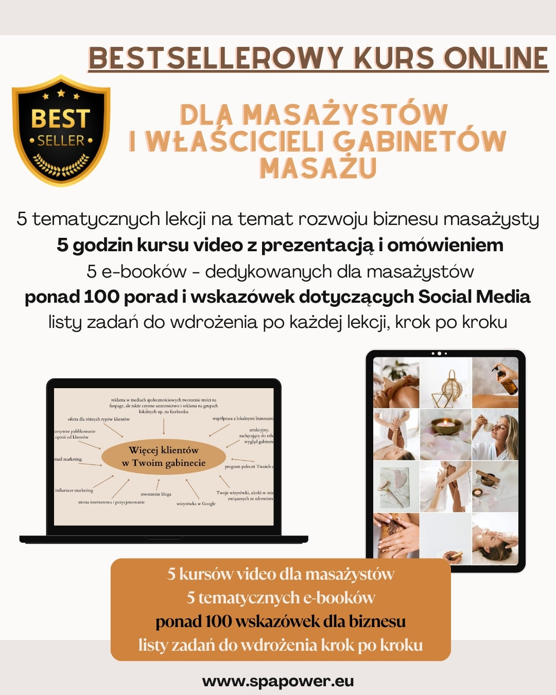 ⭐️ BESTSELLER! ⭐️  Kurs online dla masażystów - promocja gabinetu masażu, SPA i fizjoterapii